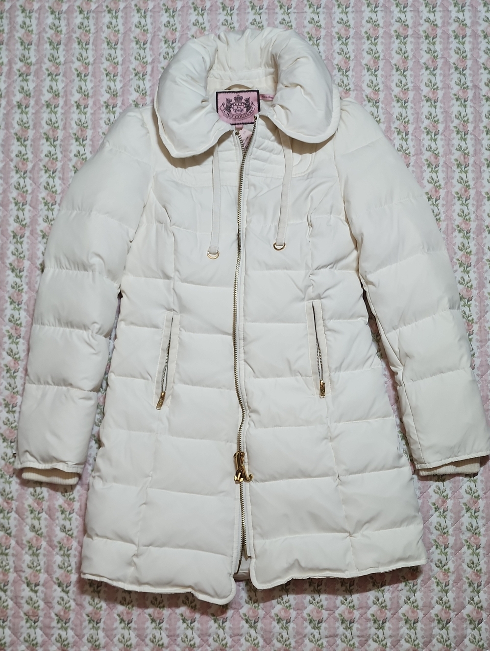 $398 NWT π Juicy Couture Ivory Quilted Long Puffer Jacket P XS